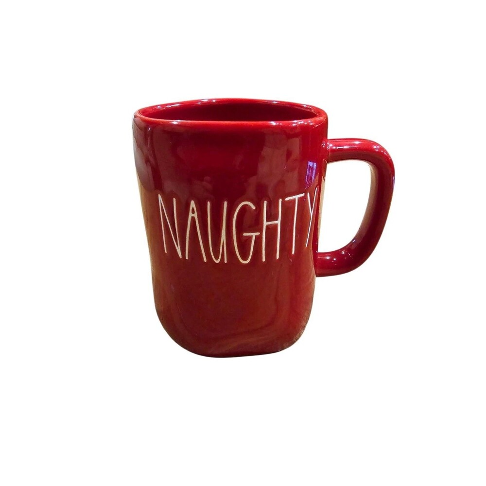 Rae Dunn Naughty Nice Christmas Mug Red White Letters LL Magenta Artisan Coffee